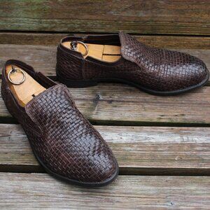 Brown Woven Leather Loafers
